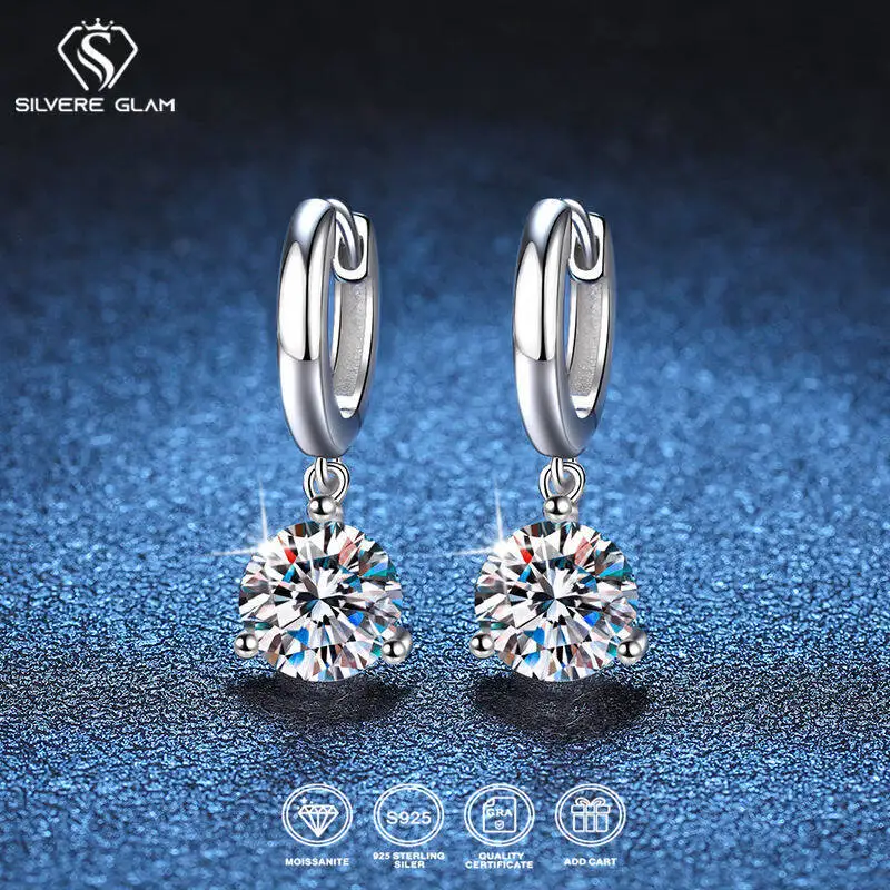 Pendientes de diamantes de moissanita SG de 2 quilates, 100 % de plata de ley 925, diseño original, ideales para bodas, para novias, con certificado, para mujer.