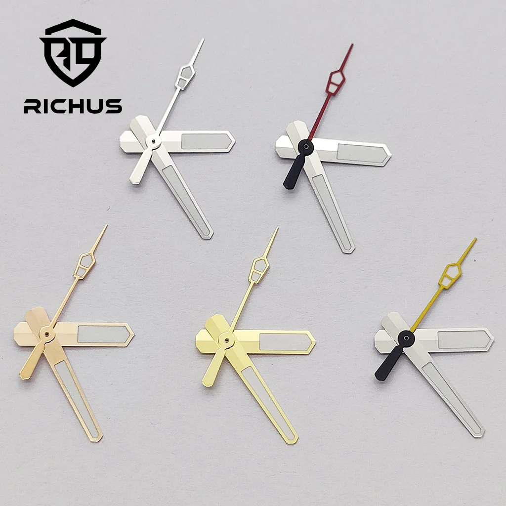 Manecillas de reloj RICHUS NH35, manecillas de reloj de oro rosa y plata, ajuste luminoso verde, movimiento NH34 NH35 NH36