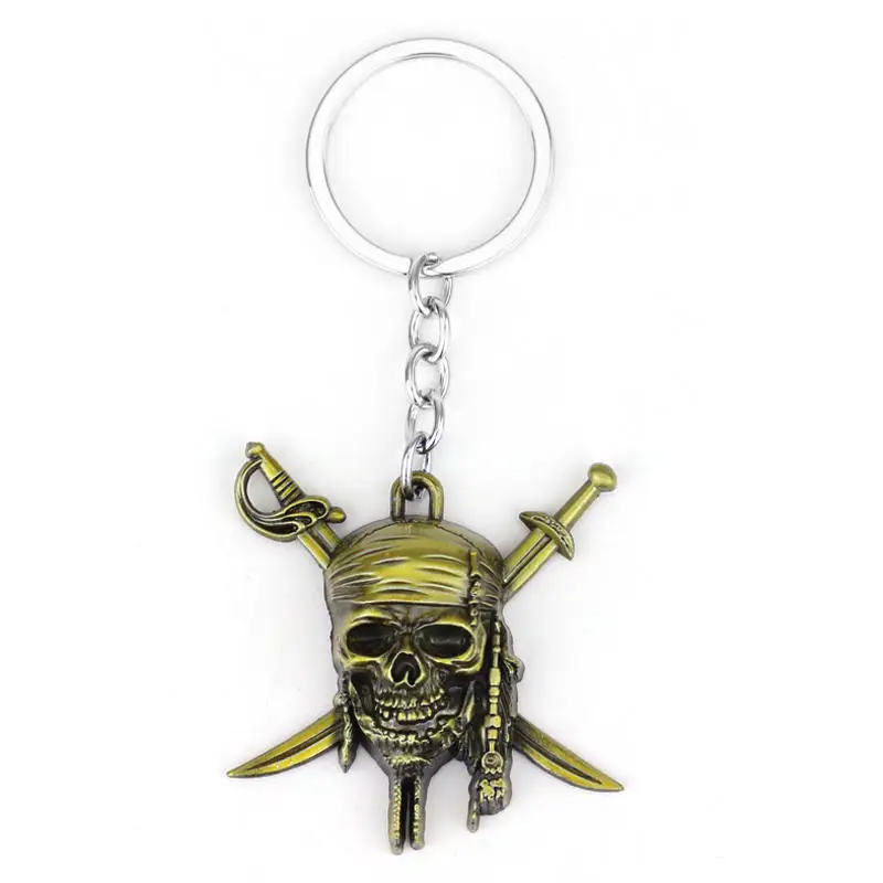 Novelty Pirates of the Caribbean Keychain Captain Jack Sparrow Mask Skull With Crossbones Key Chain Holder Chaveiro