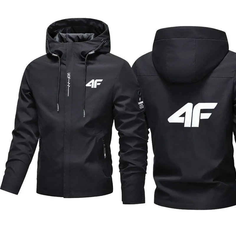 

The spring-autumn style men's hooded casual jacket features a long-sleeved printed design, with zippers and multiple pockets.