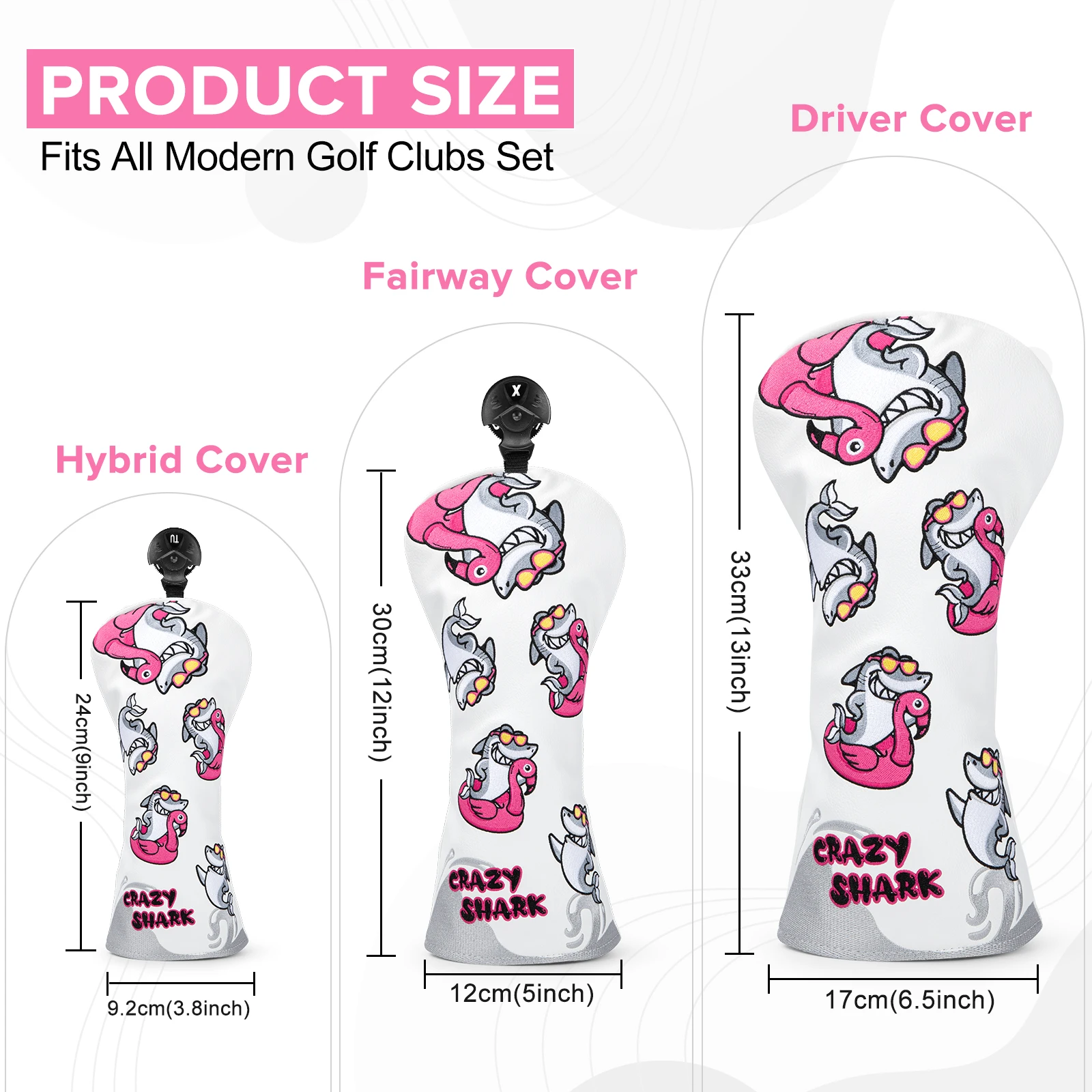 Cute Pink Dolphin Premium Leather Golf Headcovers, Golf Driver Fairway Wood Hybrid Head Cover, Embroidery with Number T, Gift