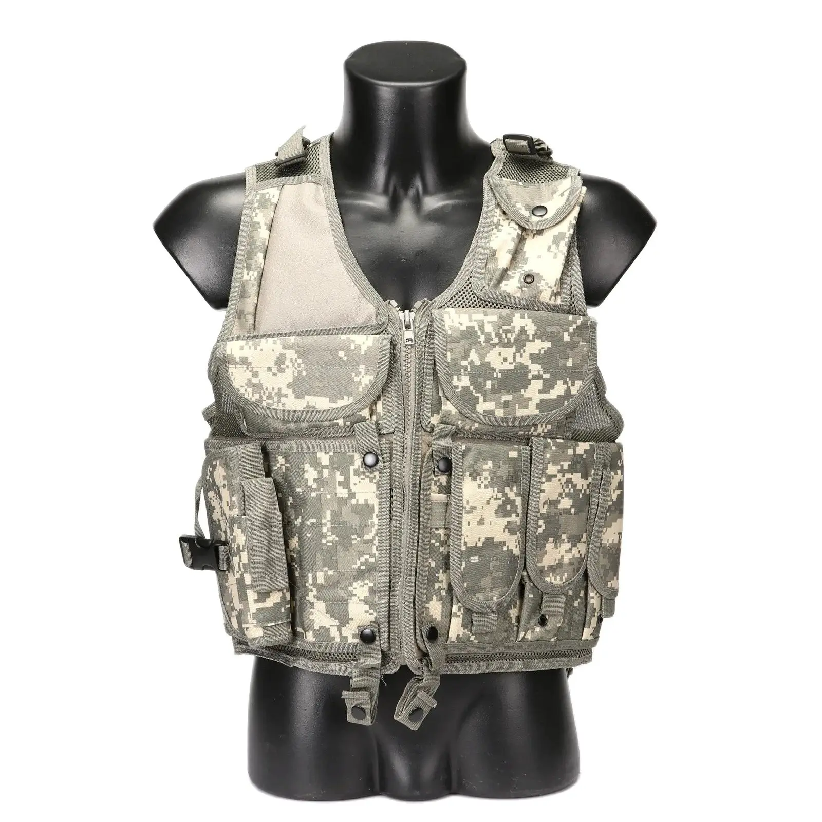 Tactical Molle Vest with Zipper Closure Adjustable Combat Mesh Vest for Airsoft Paintball and Outdoor Training Durable Polyester