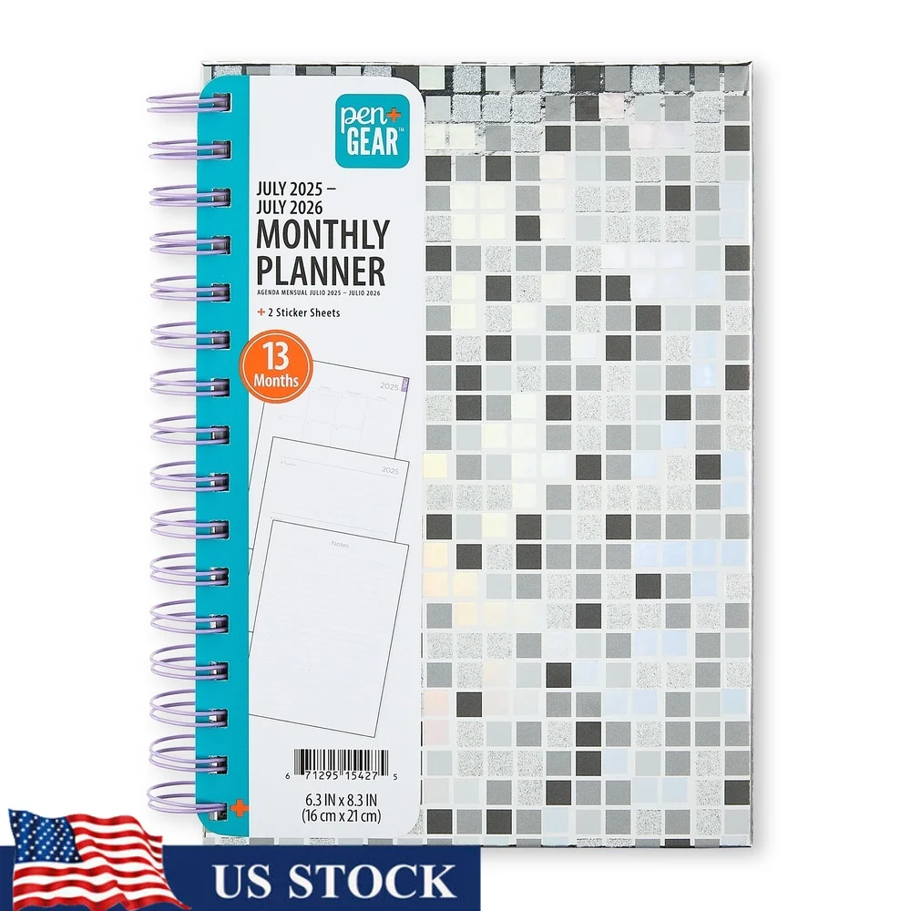 مخطط شهري لمدة 13 شهرًا، غطاء كرة ديسكو أنيق ومتين، سلك ربط من يوليو 2025 إلى يوليو 2026، خطة تنظيم الطلاب المثالية