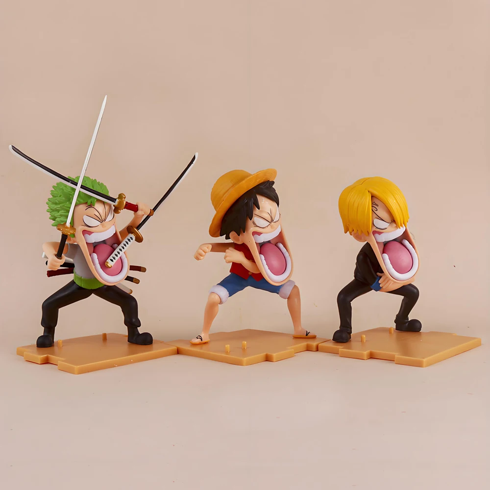3 PCS/Set One Piece Hunger Triple Monkey D Luffy Zoro Sanji Gk Anime Funny Action Figure Doll Model Collectable Toy Gift image 5