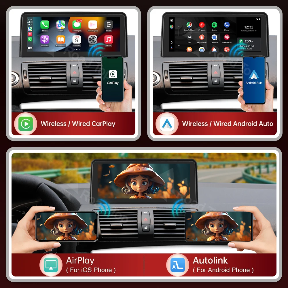 RoadTop CarPlay Android Auto Multimedia Display Screen For BMW 1 Series E81 E82 E87 E88 2004-2012 CCC CIC System/NO OEM Screen