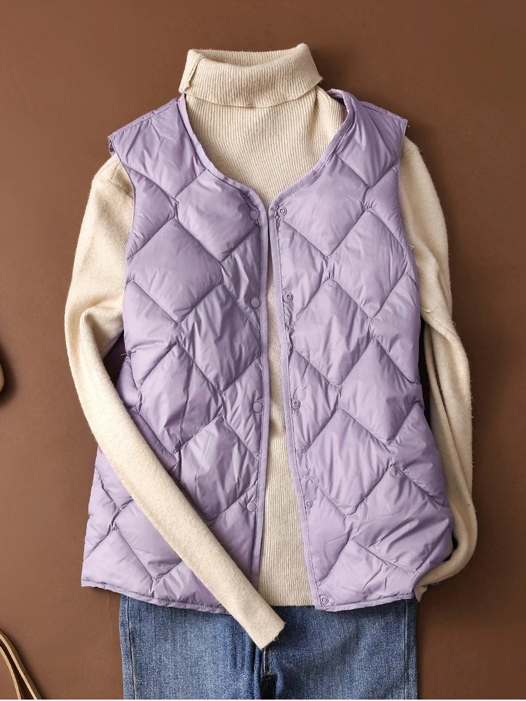 NewBang Ultra Light Down Vest Women Portable Single Breasted Lightweight Sleeveless Winter Warm Without Collar Waistcoat