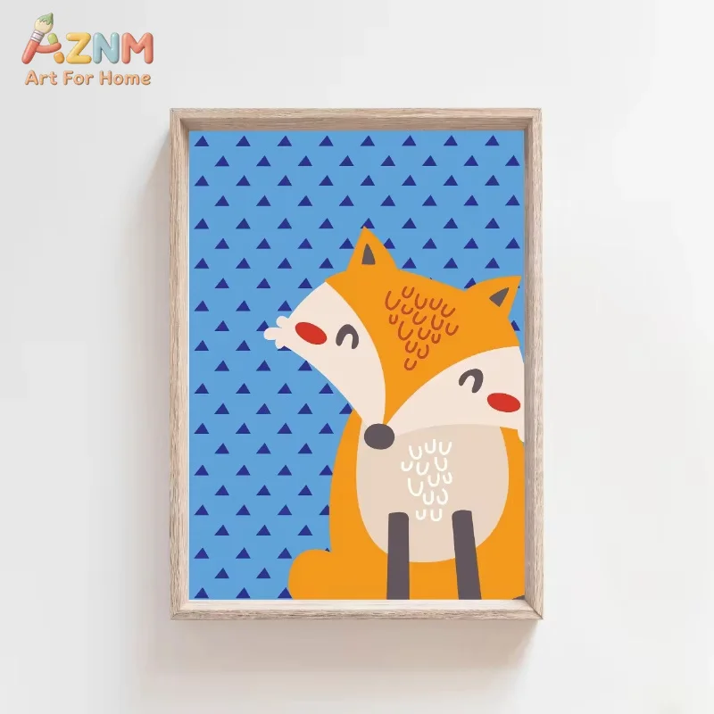 AZNM Cute Animal Greeting Frameless Decorative Art Rabbit, Fox, and Bear Canvas Posters Perfect for Children's Rooms Nurseries