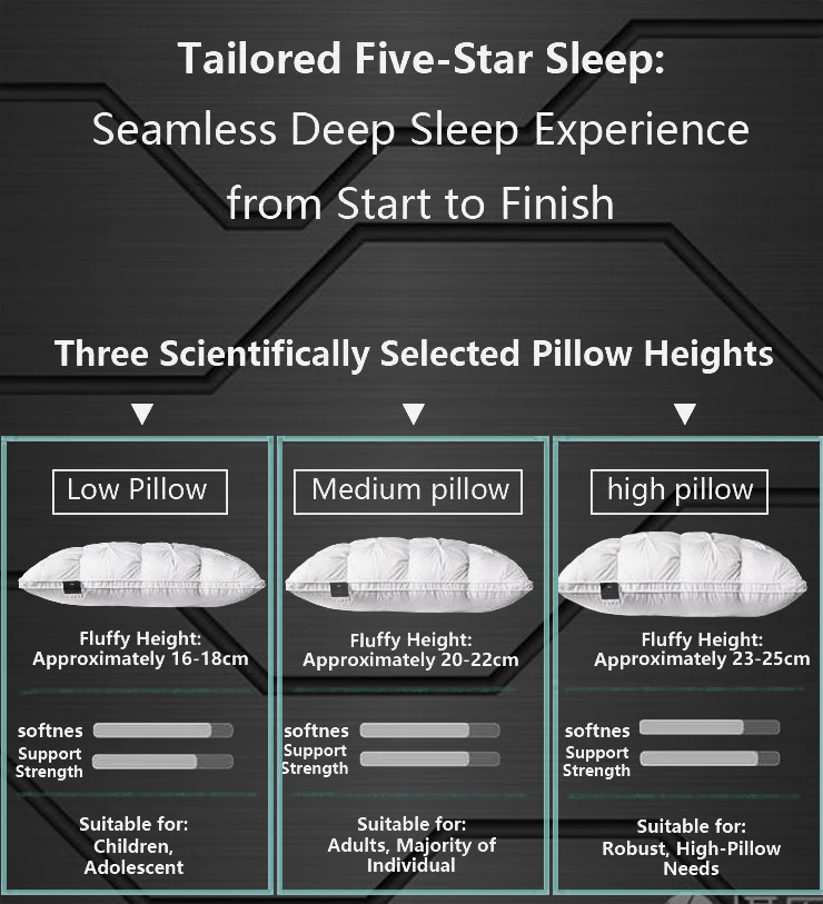 5 Stars hotel pillow High-end down comfortable pillow 100% cotton white goose down pillow 3-dimensional cervical pillow core