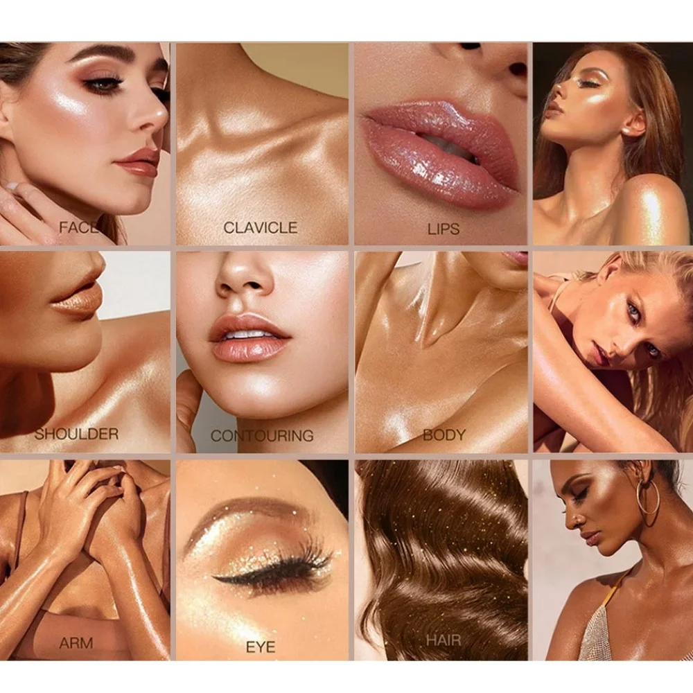 Tricolor Perlglanz-Highlighter-Palette, schimmernde Kontur, aufhellende Haut, wasserfestes Make-up, nicht klebend, dreifarbiger Gesichtsglanz