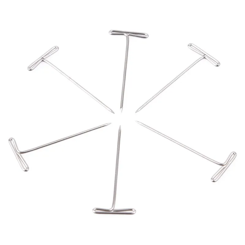 50/100 Uds 27/32/38/45/51MM agujas de Pin en T para hacer peluca pines en T para bloquear tejer tamaños surtidos pines en T de acero inoxidable