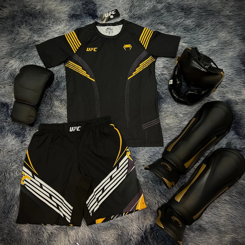Nuevo conjunto de campeón nocturno de lucha negro UFC 323 jaula octogonal MMA conjunto de Jujutsu de boxeo transpirable de gran tamaño para hombres y mujeres