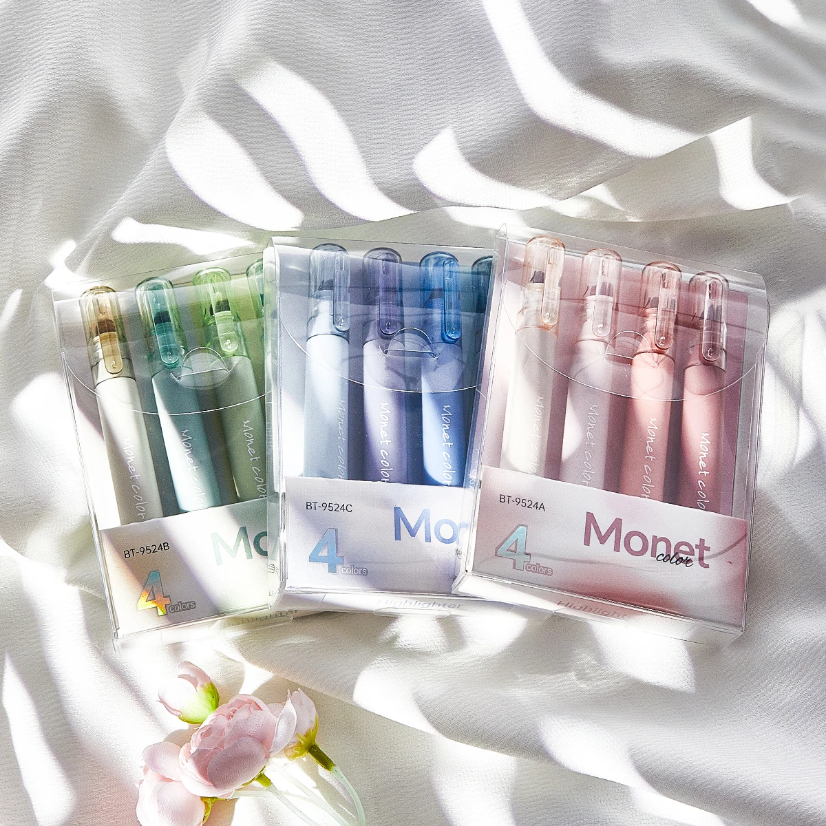 

4-piece fine writing tool, high-capacity highlighter in Monet light colors, suitable for marking and highlighting, eye-friendly