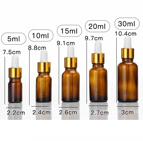 10/20pcs 15/30/50ml Amber Glass Eye Droppers Empty Dropper Refillable Clear for Essential Oils, Liquids Travel Bottles 1oz 2oz