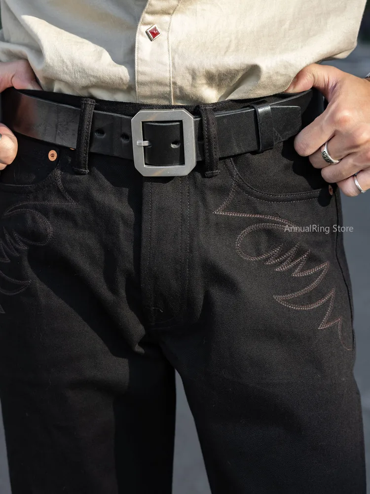 

Мужские джинсы Red Tornado с черной вышивкой, зауженные снизу, в стиле вестерн, из селвидж-денима, слегка расклешенные