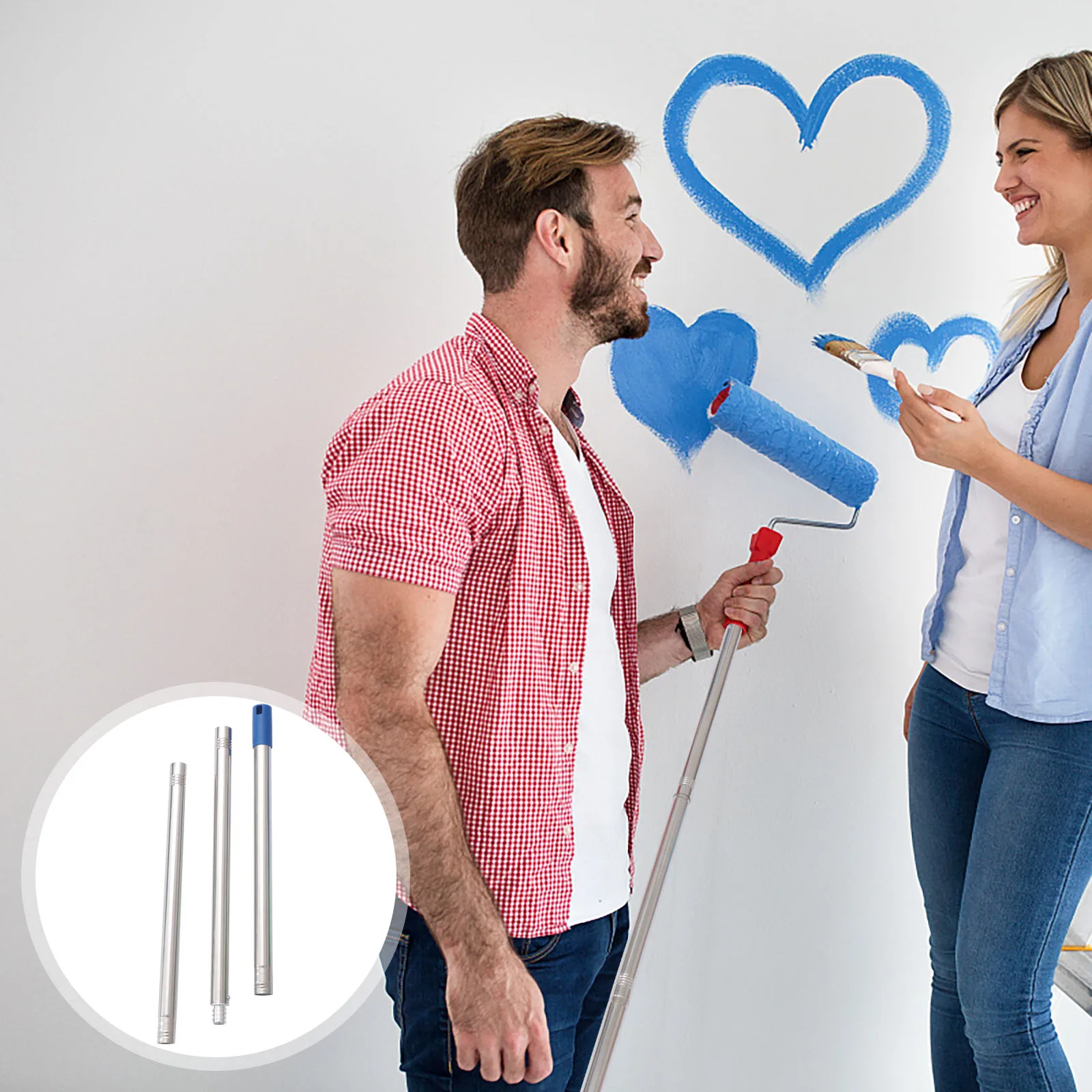 Paint Roller Brush Telescopic Rod 1M Extension Silver Durable Lightweight Aluminum Steel Handle Wall Painting Tools Roller Pole