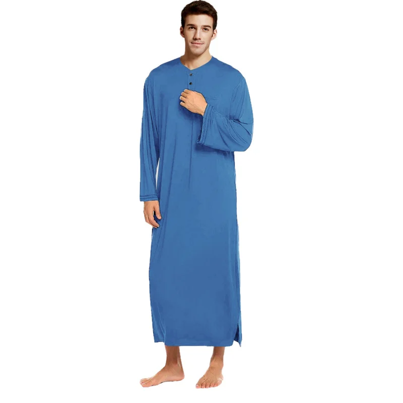 Men's Night Dress Long Robe Men's Thin Loose plus Size Long Sleeve One-Piece Pajamas Men's Bathrobe Homewear