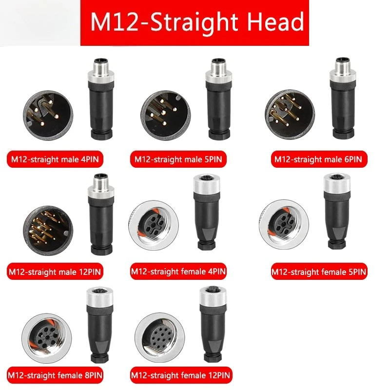 

5Pcs M12 3 4 5 8 12 Pin Waterproof Male&Female Plug Screw Threaded Coupling A Type Sensor Connectors