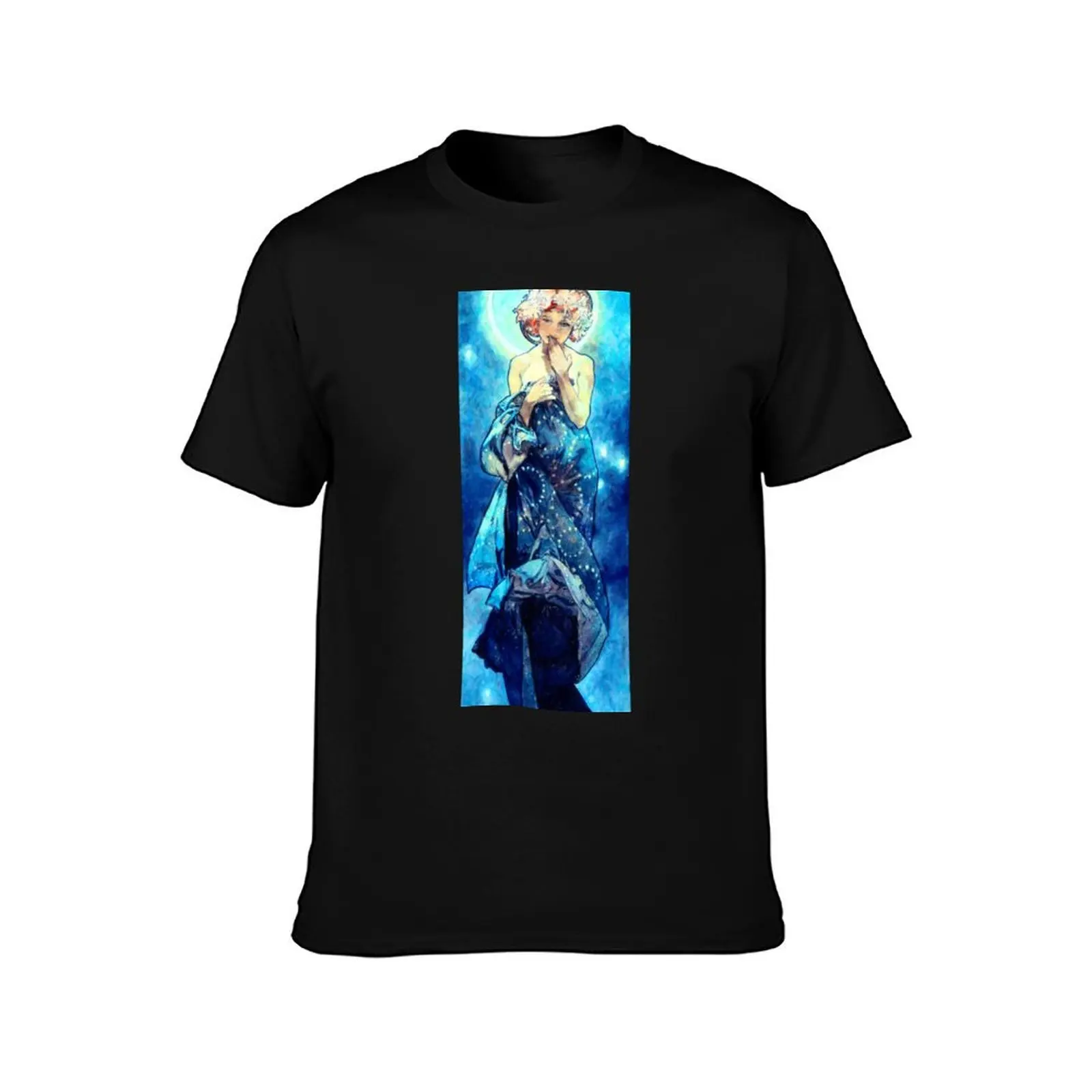 Alphonse Mucha - Luna (edited; EU-godess) T-Shirt Basic Lightweight Short Sleeve Tee