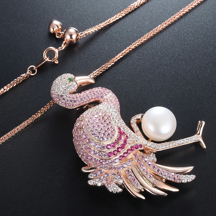 

Flamingo Brooch Hot Sale Hijab Pins For Women Necklace And Brooches With Freshwater Pearl