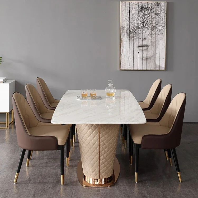 luxury Dining room furniture popular high quality luxury marble top stainless steel 6 seater dining table