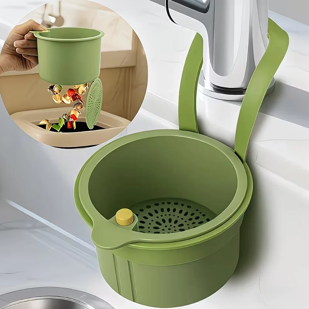 1-Piece Press-Type Detachable Double-Layer Draining Basket with Filter, Sink Draining Rack, Dual-Purpose Storage Rack for Kitchen and Bathroom, Modern Minimalist Design, Easy to Install, Suitable for Sink Countertops