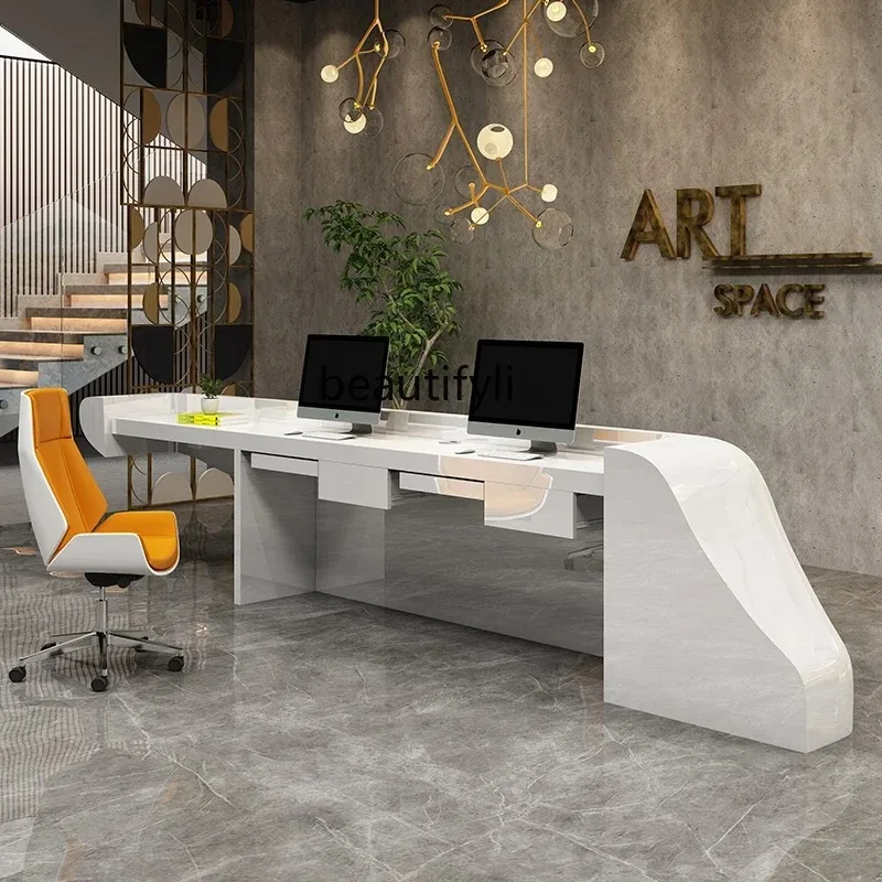 A07 Paint Reception Desk Company Office Special-Shaped Large Creative Barber Shop Milk Tea Shop Cashier Counter