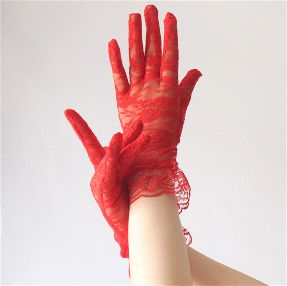 High Quality Sexy Lace Gloves Sunshade Elasticity Dressy Full Finger Glove Exquisite Beauty Flowers Banquet Opera Mittens