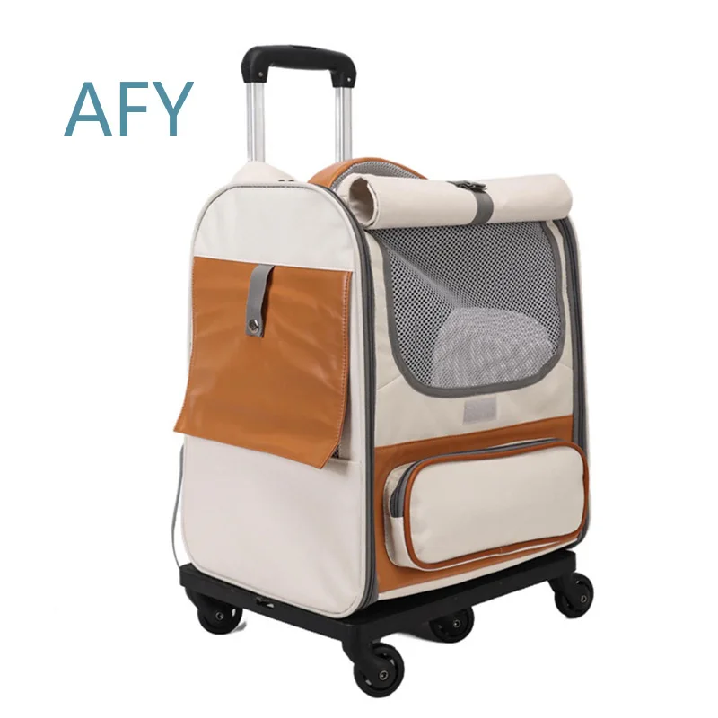 Pet Trolley Case for Cats Breathable Foldable Travel Bag Large Capacity Portable Two Cat Carrier with Wheels for Pet Stroller