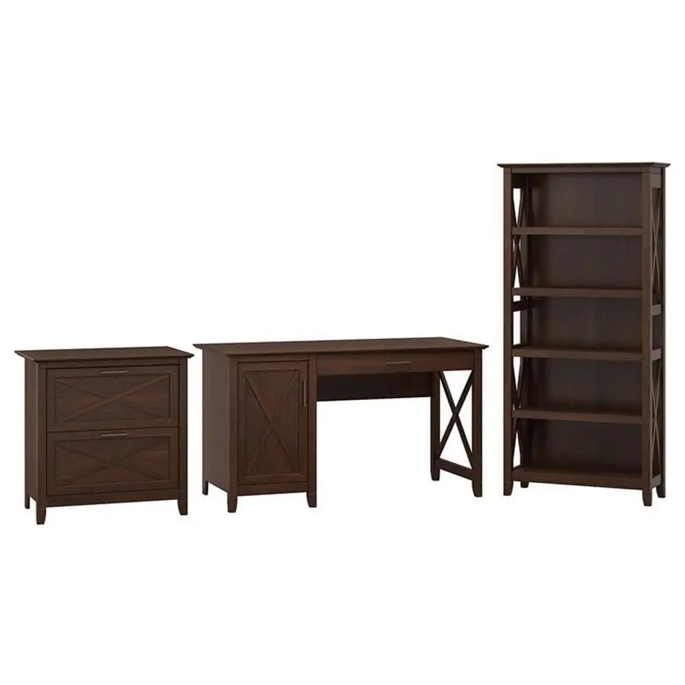 54W Computer Desk with Storage, 2 Drawer Lateral File Cabinet and 5 Shelf Bookcase in Bing Cherry