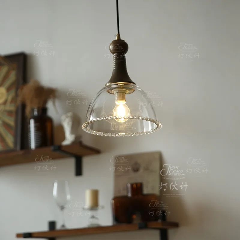 Retro brass water drop glass chandelier American restaurant bar ancient Shanghai Republic of China Island Cafe small lamp