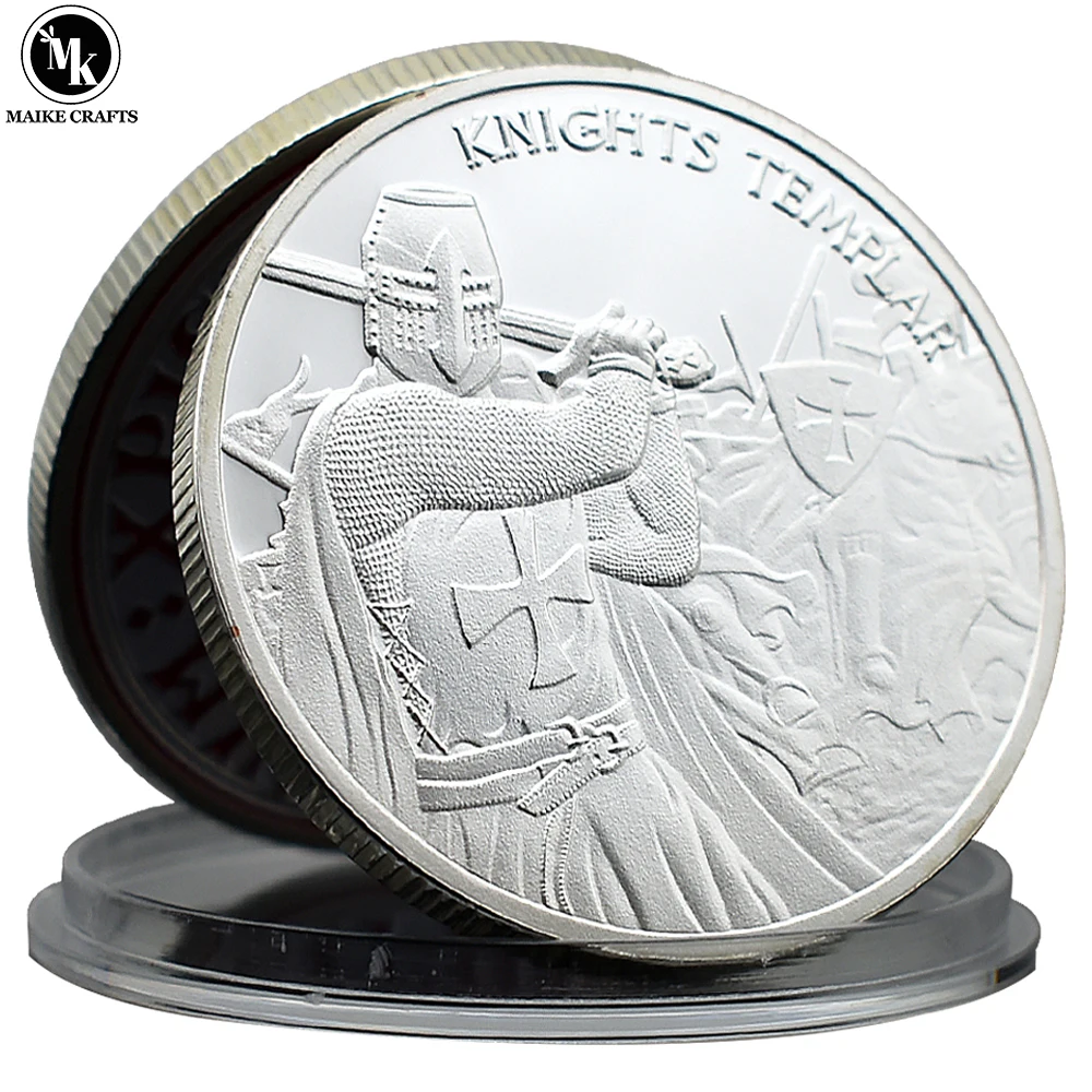 European Knights Templar Commemorative Coin Silver Plated Red Cross Challenge Coin Collection Gift