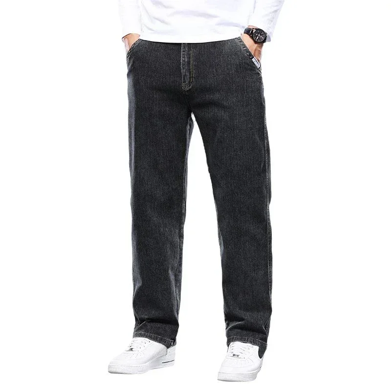 กางเกงยีนส์กางเกงขายาวยืดได้ไซส์ใหญ่สำหรับผู้ชาย, กางเกงคาวบอยทรงตรงลำลองทรงตรงมีกระเป๋าสำหรับฤดูใบไม้ร่วง