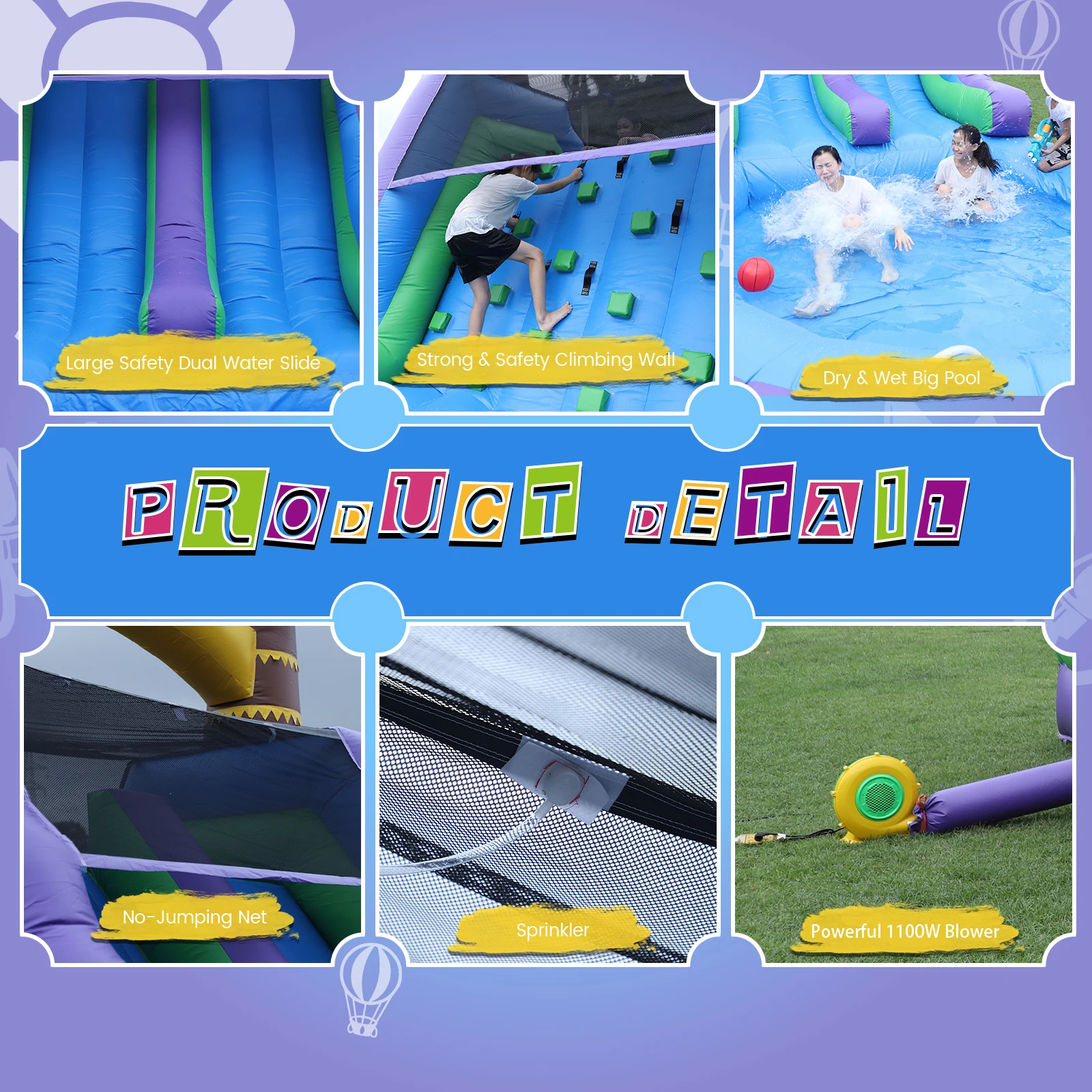 Flor de sol inflable, Sildes al aire libre, rebote de aire, diversión de agua, equipo de juego, agua inflable, doble tobogán, pozo de bolas de burbujas