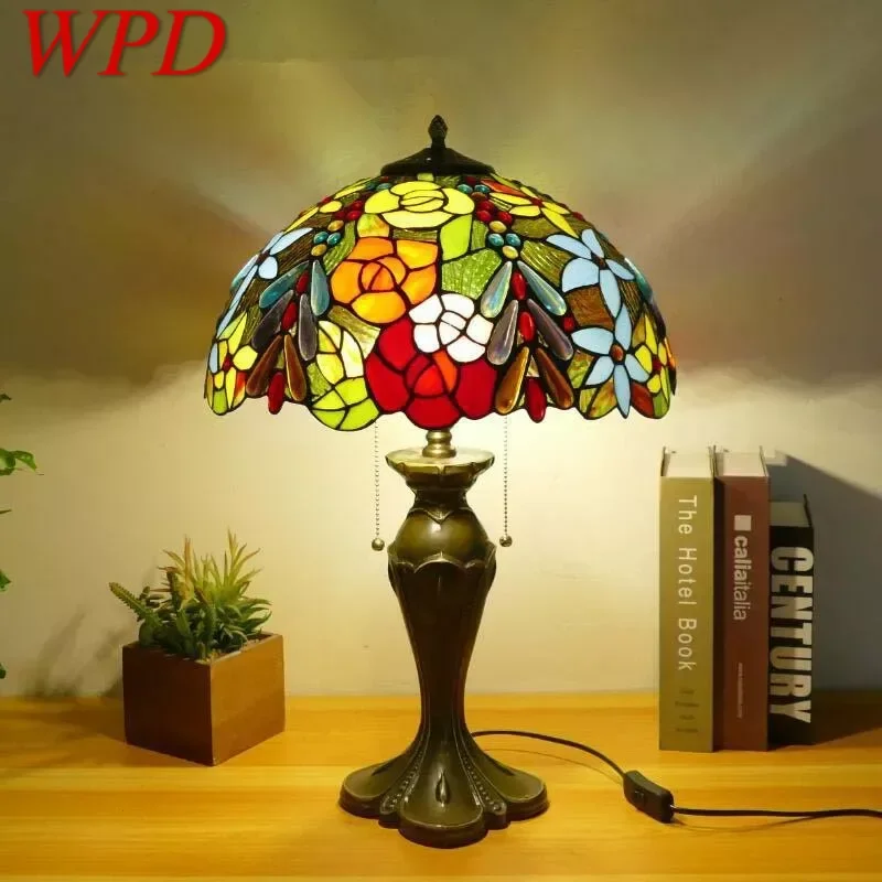 

WPD Tiffany Table Lamp American Retro Living Room Bedroom Lamp Luxurious Villa Hotel Stained Glass Desk Lamp