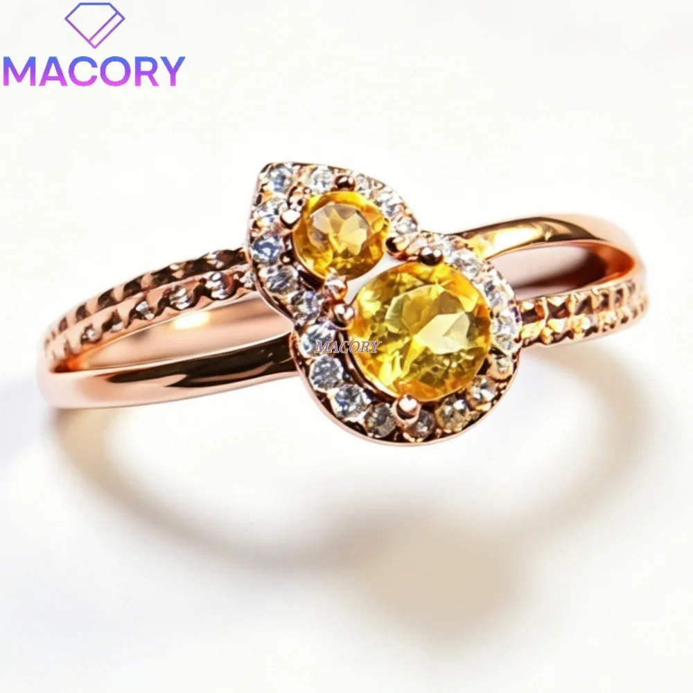 S925 sterling silver Citrine ring delicate craftsmanship gourd-shaped ring versatile for everyday wear Valentine's Day gift