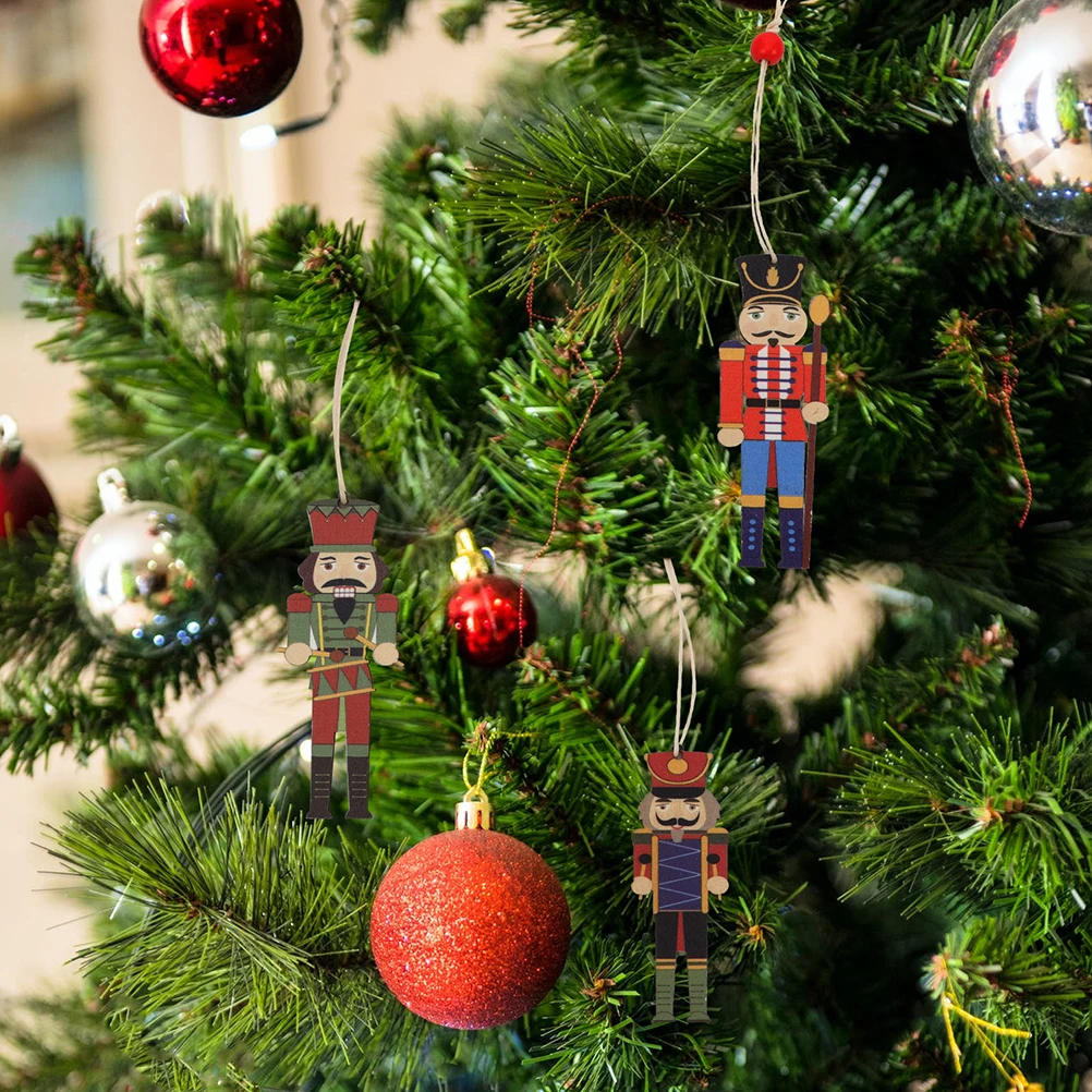 

18 Pcs Christmas Decorations Tree Wooden Soldier Pendant Hanging Nutcrackers Baubles