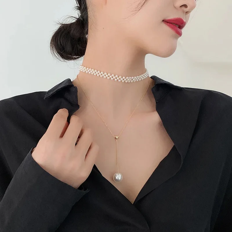 Barokke Parelketting Voor Vrouwen Eenvoudige Mode Sleutelbeenketting Witte Choker Kettingen Designer Bruiloft Sieraden Groothandel