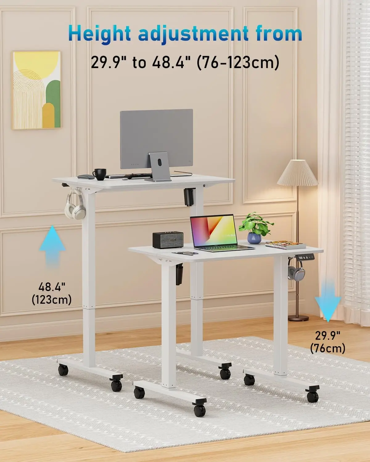 Small Height Adjustable Electric Standing Desk, 31.5" x 23.6" Sit Stand up Desk with Splice Board, Ergonomic Rising Computer Hom