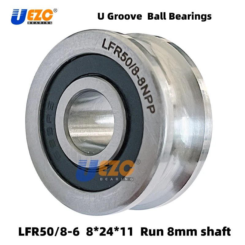 10pcs LFR50/8-6 LFR50/8-8 NPP  U groove pulley track roller bearing LFR50/8  2RS 8*24*11 mm run 6mm / 8mm shaft