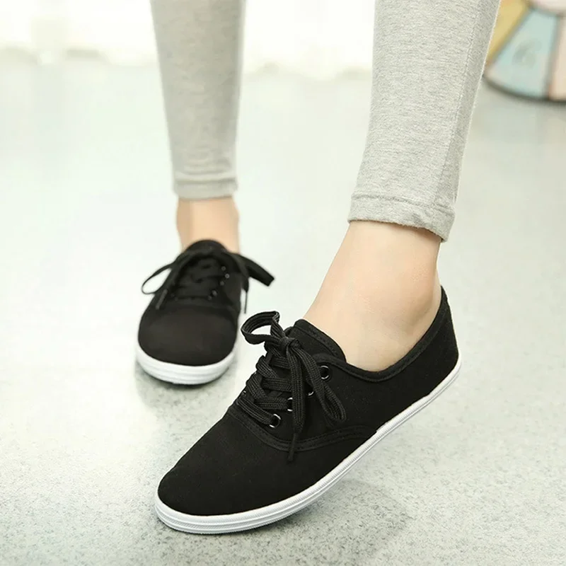 Ladies Plimsoll Shoes Classic Womens Canvas Lace Up Casual Sneakers Tennis Flats