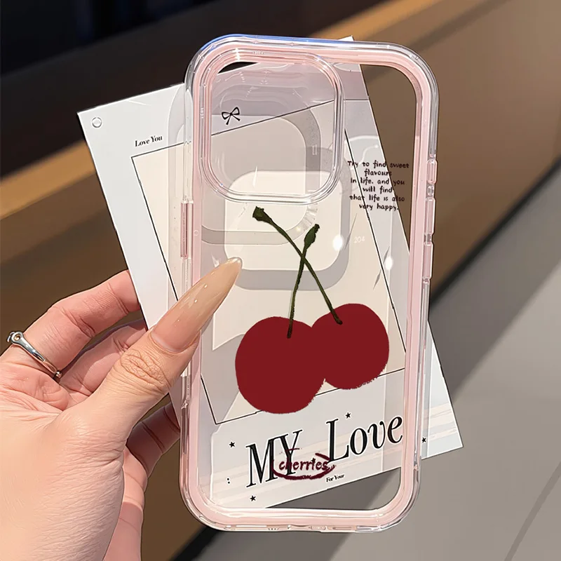 لطيف الكرتون الكرز قضية الهاتف آيفون 16 برو حالة آيفون 14 15 13 11 12 17 برو ماكس الهواء للصدمات 2 في 1 لينة واضحة غطاء