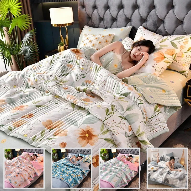 

2024 Summer Cotton Quilts Thin Air-conditioning Comforter Soft Breathable Office Nap Blanket Quilted Bed Covers and Bedspreads