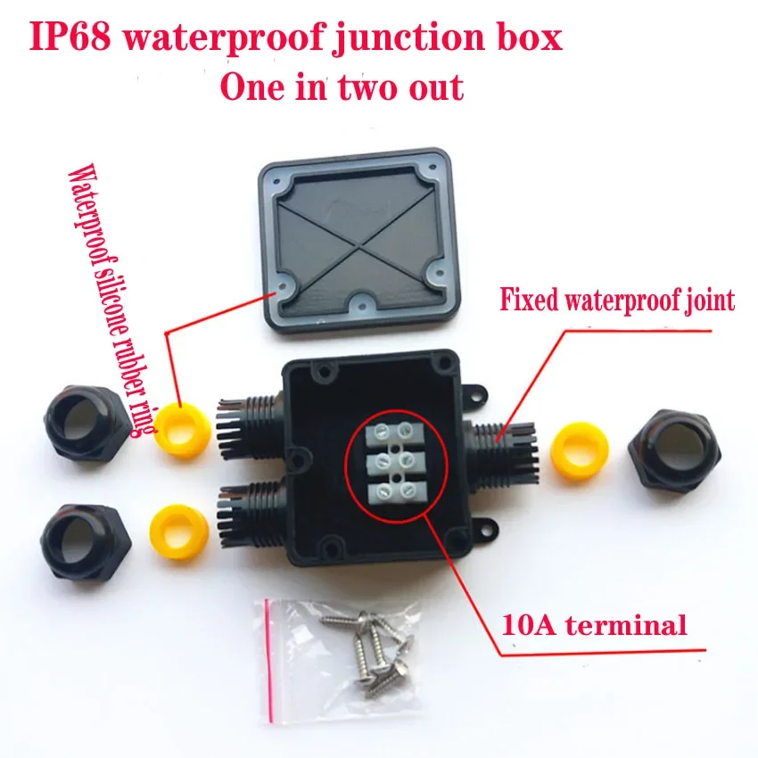 1PCS 3 Way Waterproof Junction Box IP68 4-14mm Electrical Cable Wire Connectors 24A 450V External Electrical Junction Box