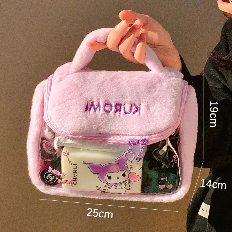 anime   Hello Kitty   Borsa per il trucco in peluche   ragazza   decorare   Borsa da toilette trasparente   Portatile   Borsa a tracolla   Grande capacità   Accessori   Regalo