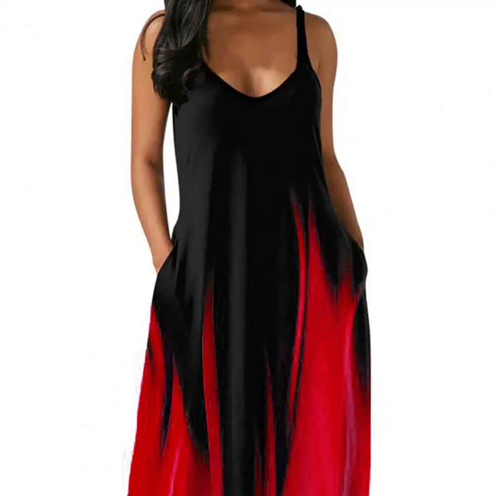 فستان نسائي 2025 برقبة على شكل حرف v وألوان متباينة متدرجة بدون أكمام ملابس يومية فضفاضة بقصة منخفضة بدون ظهر فستان صيفي للسيدات Cl