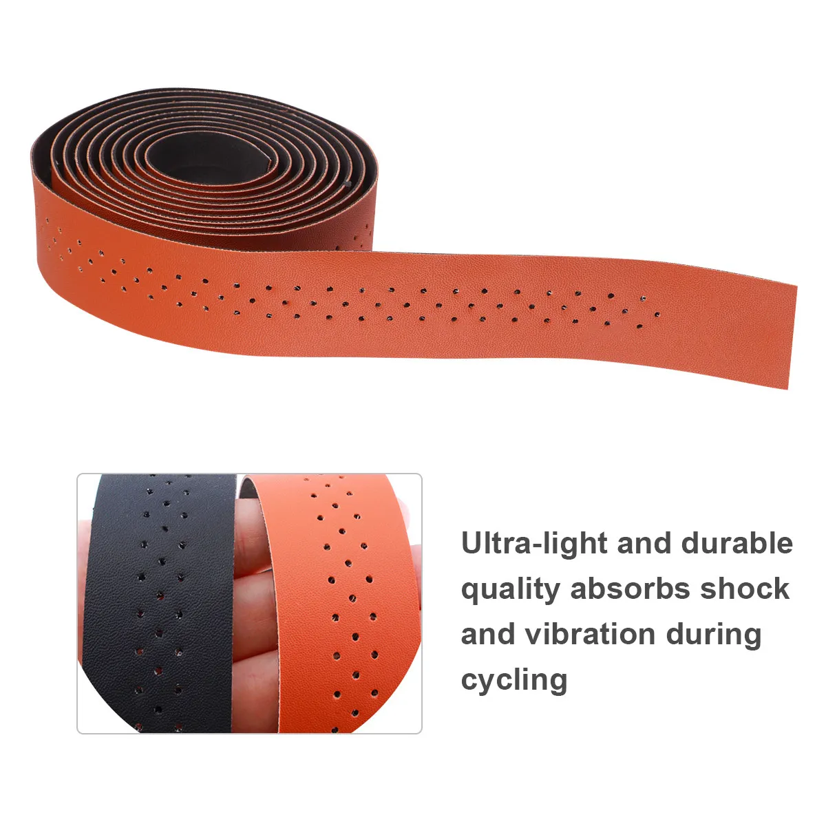 

1 Set Perforated Pu Cycling Handlebar Tape Shock-Absorbent Non-Slip Durable Grip For Mountain Road Bike Handlebar Strips Brown