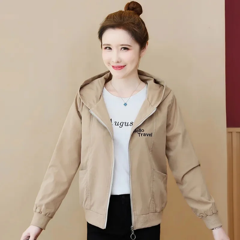 2024 New Autumn Women\'s Short Jacket Long Sleeve Causal Hooded Windbreaker Famale Basic Coat Zipper Lightweight Jacket Outwear