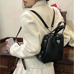 New Popular Y2K Bags for Women Simple Solid PU Backpacks Sweet Chic Heart Design School Bag Office Lady Crossbody Bag