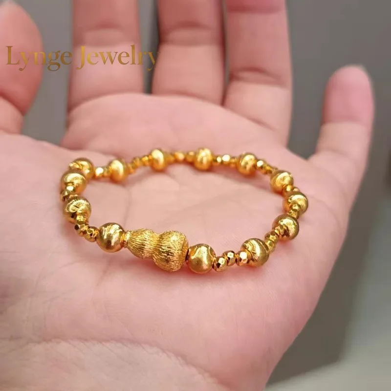 Lynge Jewelry Matte Fortune Bead Bracelet Women's 24K Gold AU999 - Round versatile gold beads,low-key matte finish, for parties