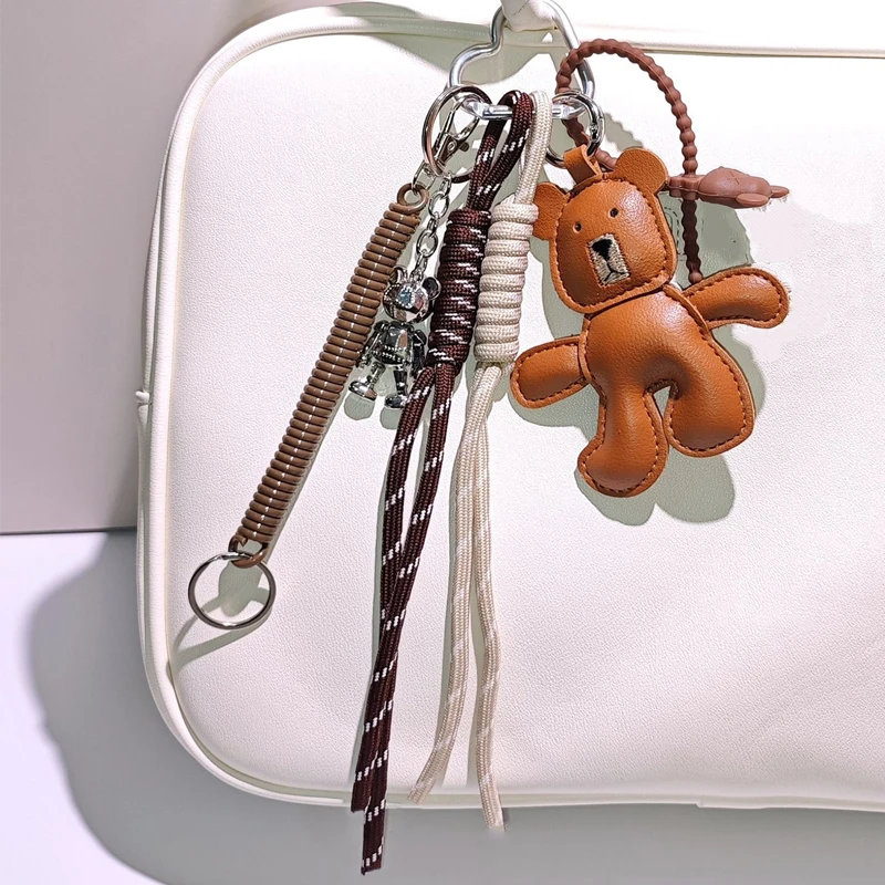 

Кожаный маленький медвежонок, щенок, тканая веревка, рюкзак, подвеска, украшение, модный брелок «сделай сам», сумка, аксессуары